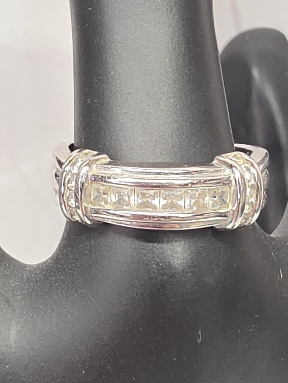 925 Sterling Silver Princess Cut CZ Channel Ring Size 8